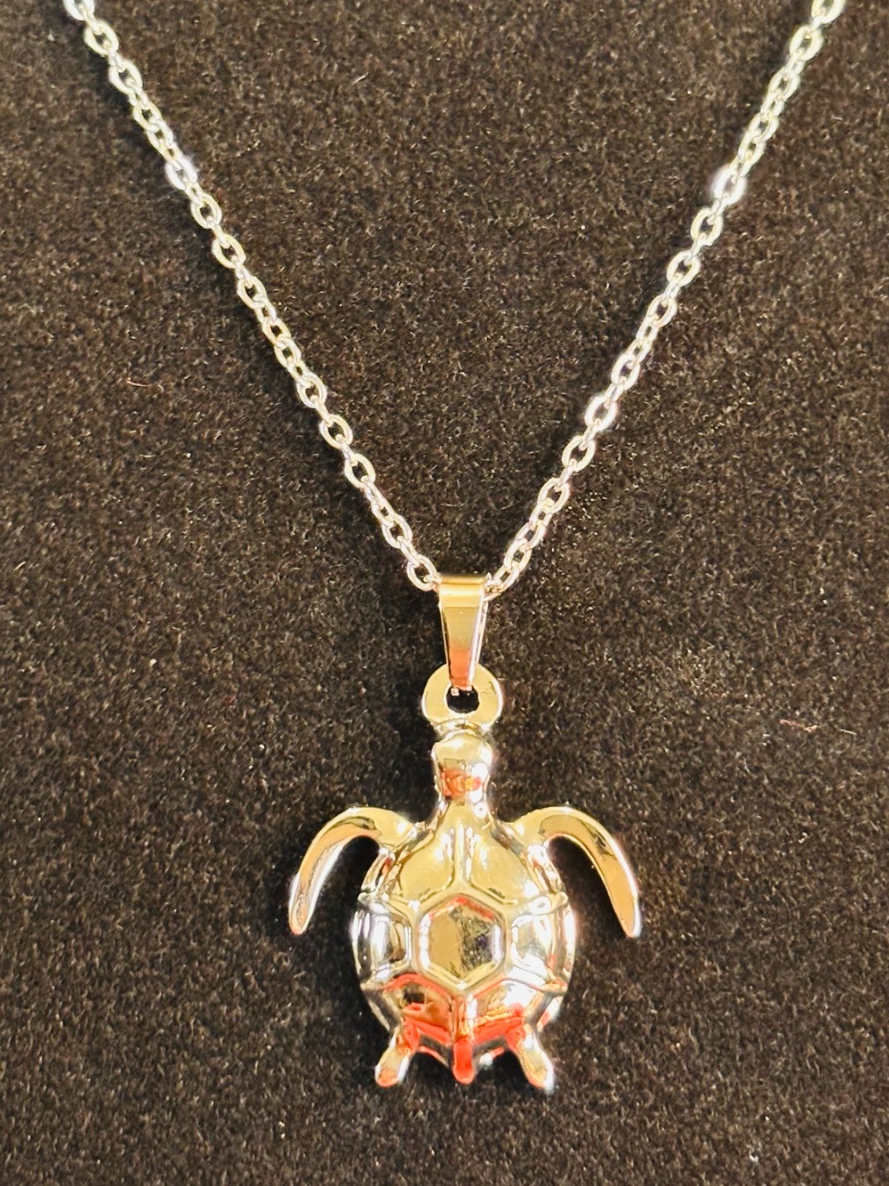 Silver Tone Stainless Steel Sea Turtle Pendant Necklace